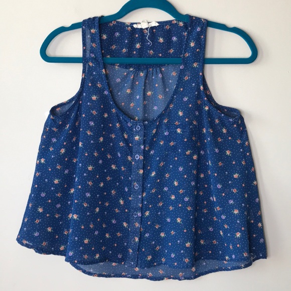 Tiny Floral print Tank Button Down Tank Top - Picture 2 of 13